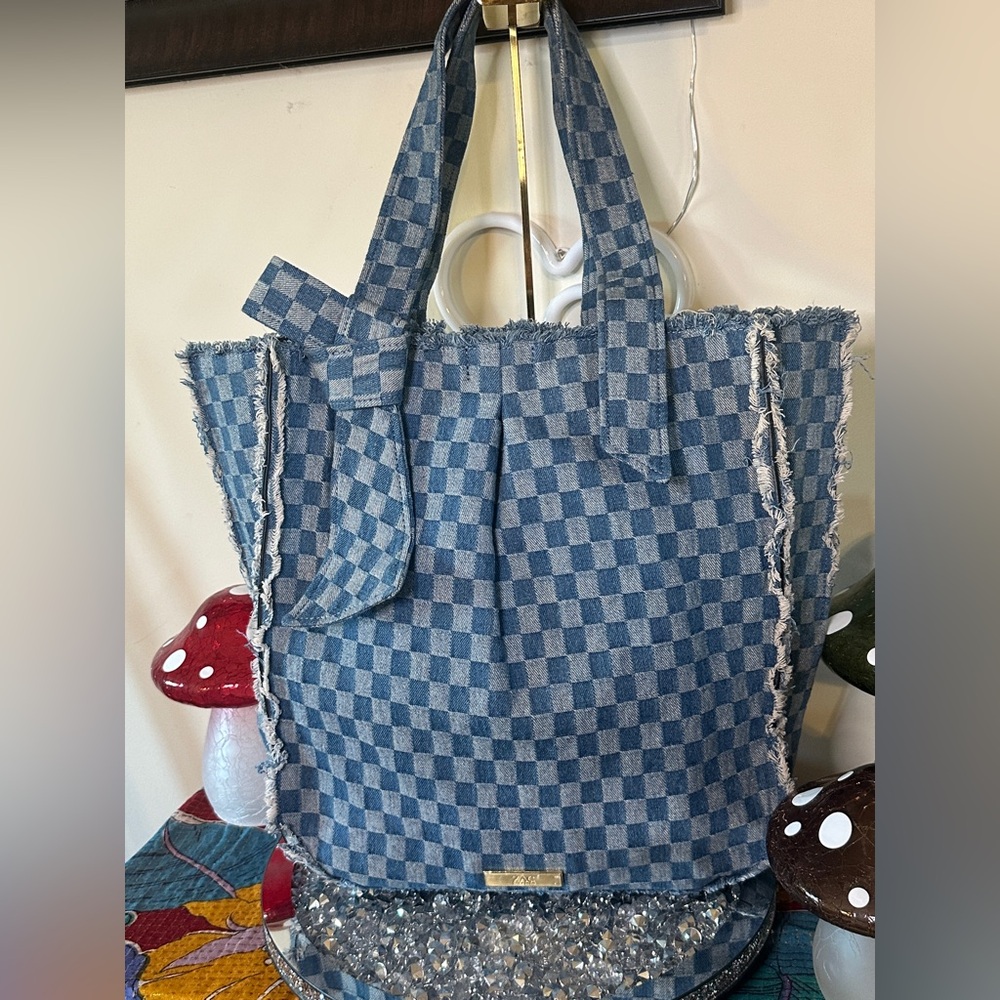 - Zac Posen Anthena Denim Checkered Tote bag